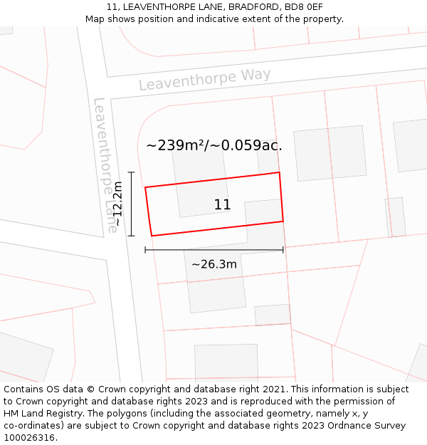 11, LEAVENTHORPE LANE, BRADFORD, BD8 0EF: Plot and title map