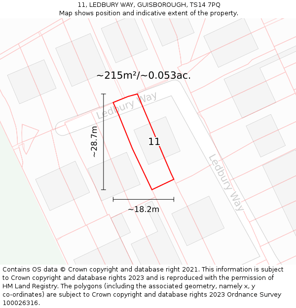 11, LEDBURY WAY, GUISBOROUGH, TS14 7PQ: Plot and title map