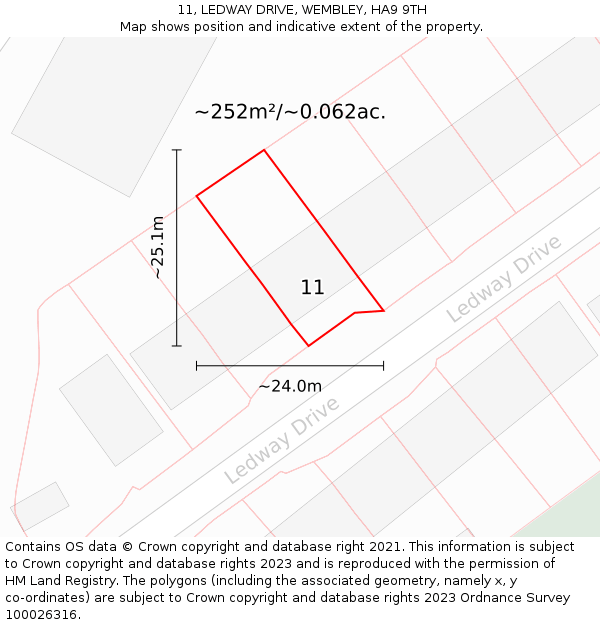 11, LEDWAY DRIVE, WEMBLEY, HA9 9TH: Plot and title map