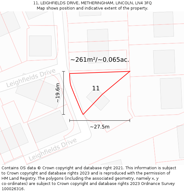 11, LEIGHFIELDS DRIVE, METHERINGHAM, LINCOLN, LN4 3FQ: Plot and title map