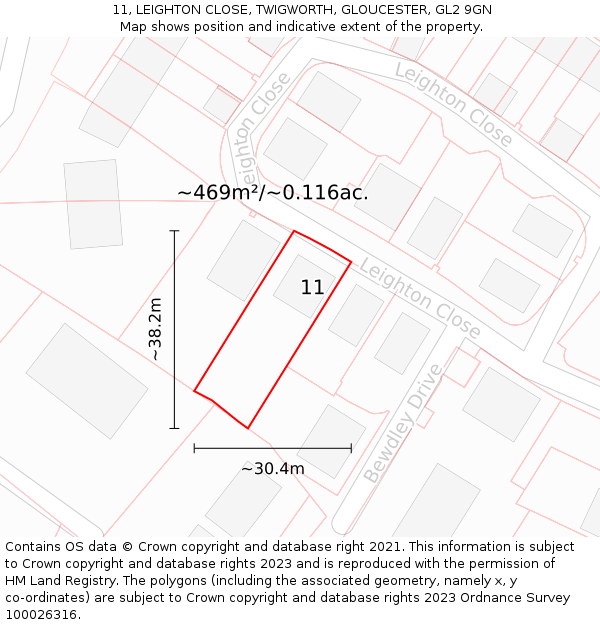 11, LEIGHTON CLOSE, TWIGWORTH, GLOUCESTER, GL2 9GN: Plot and title map