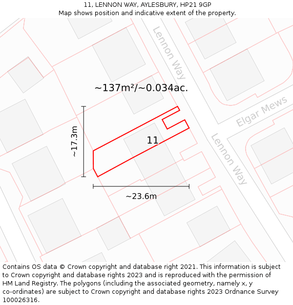 11, LENNON WAY, AYLESBURY, HP21 9GP: Plot and title map