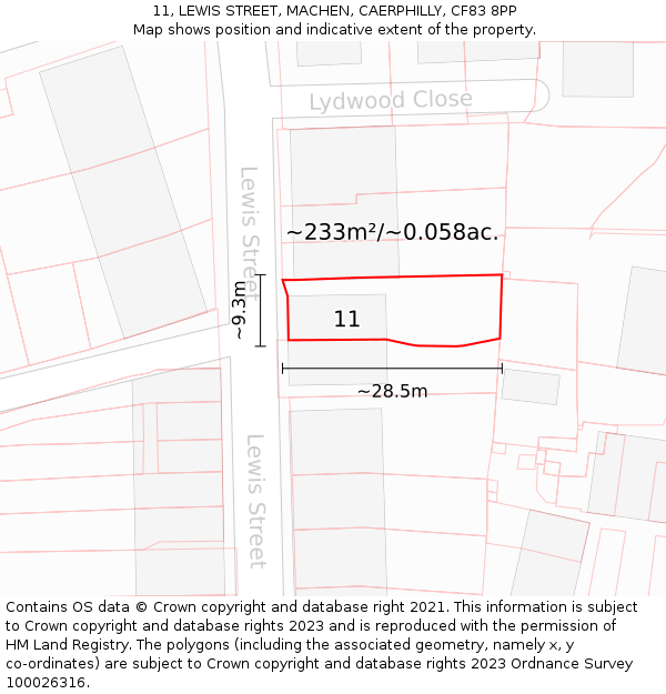11, LEWIS STREET, MACHEN, CAERPHILLY, CF83 8PP: Plot and title map