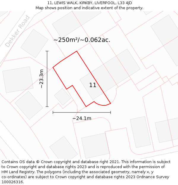 11, LEWIS WALK, KIRKBY, LIVERPOOL, L33 4JD: Plot and title map