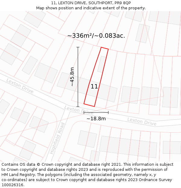11, LEXTON DRIVE, SOUTHPORT, PR9 8QP: Plot and title map