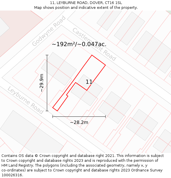 11, LEYBURNE ROAD, DOVER, CT16 1SL: Plot and title map