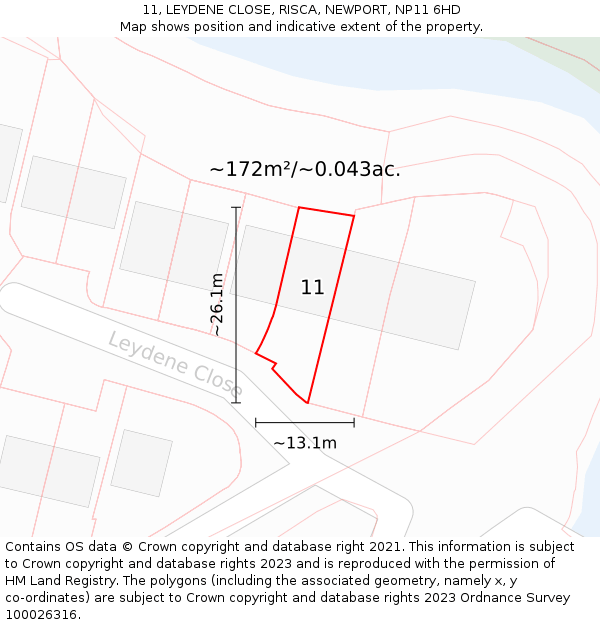11, LEYDENE CLOSE, RISCA, NEWPORT, NP11 6HD: Plot and title map