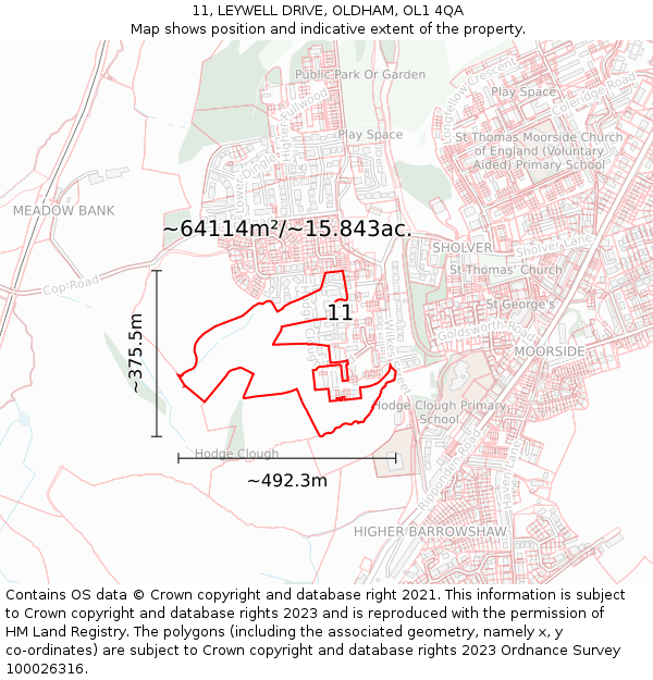 11, LEYWELL DRIVE, OLDHAM, OL1 4QA: Plot and title map