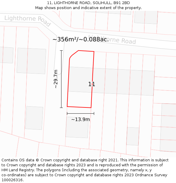 11, LIGHTHORNE ROAD, SOLIHULL, B91 2BD: Plot and title map
