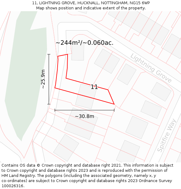 11, LIGHTNING GROVE, HUCKNALL, NOTTINGHAM, NG15 6WP: Plot and title map