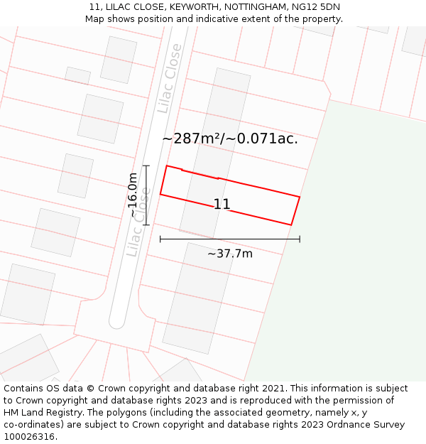 11, LILAC CLOSE, KEYWORTH, NOTTINGHAM, NG12 5DN: Plot and title map