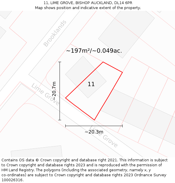 11, LIME GROVE, BISHOP AUCKLAND, DL14 6PR: Plot and title map