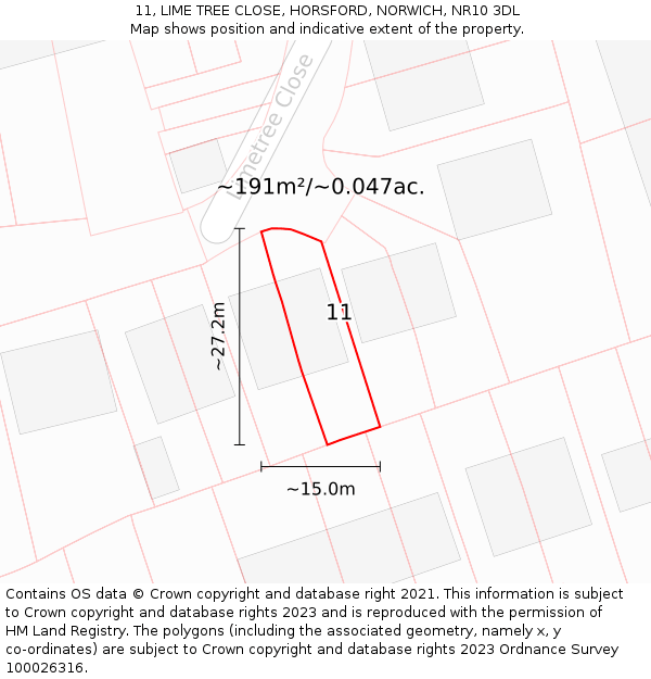 11, LIME TREE CLOSE, HORSFORD, NORWICH, NR10 3DL: Plot and title map