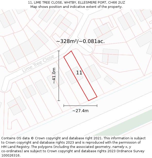 11, LIME TREE CLOSE, WHITBY, ELLESMERE PORT, CH66 2UZ: Plot and title map