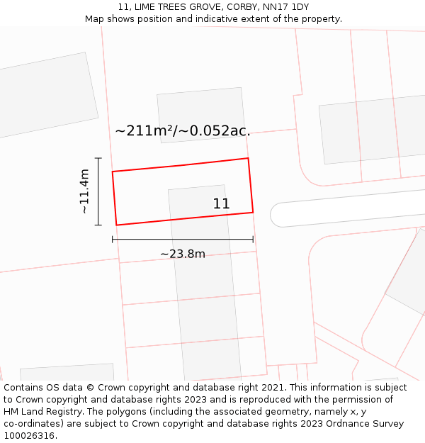 11, LIME TREES GROVE, CORBY, NN17 1DY: Plot and title map