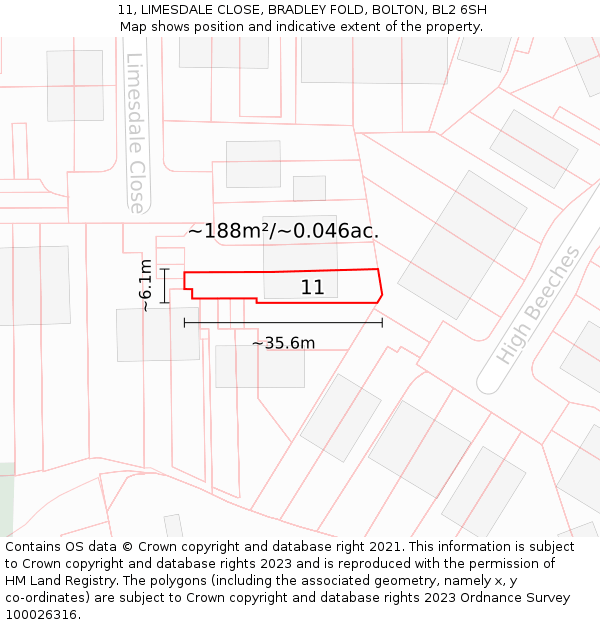 11, LIMESDALE CLOSE, BRADLEY FOLD, BOLTON, BL2 6SH: Plot and title map