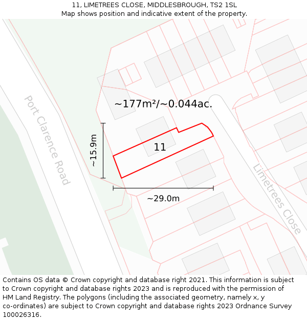 11, LIMETREES CLOSE, MIDDLESBROUGH, TS2 1SL: Plot and title map