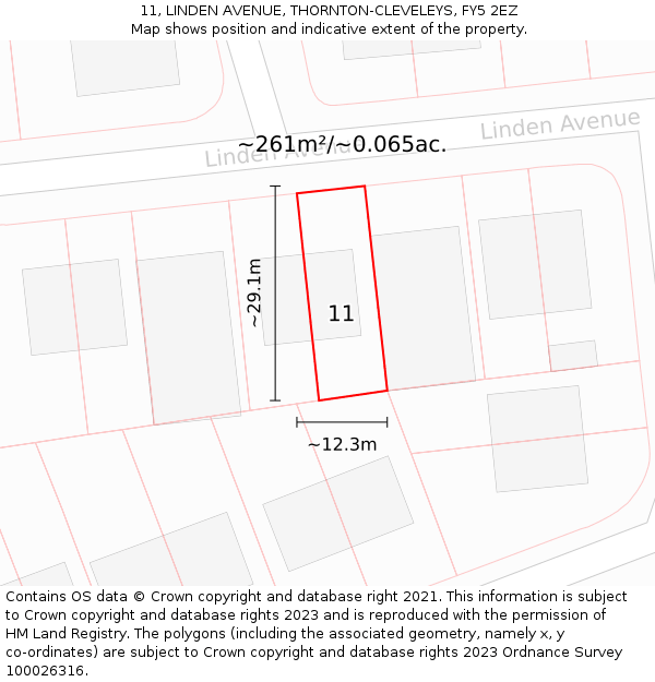 11, LINDEN AVENUE, THORNTON-CLEVELEYS, FY5 2EZ: Plot and title map