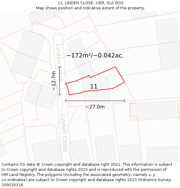 11, LINDEN CLOSE, IVER, SL0 0DG: Plot and title map