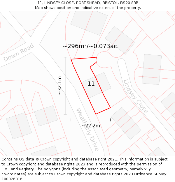 11, LINDSEY CLOSE, PORTISHEAD, BRISTOL, BS20 8RR: Plot and title map