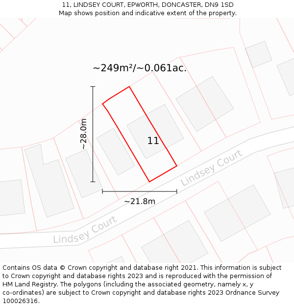 11, LINDSEY COURT, EPWORTH, DONCASTER, DN9 1SD: Plot and title map