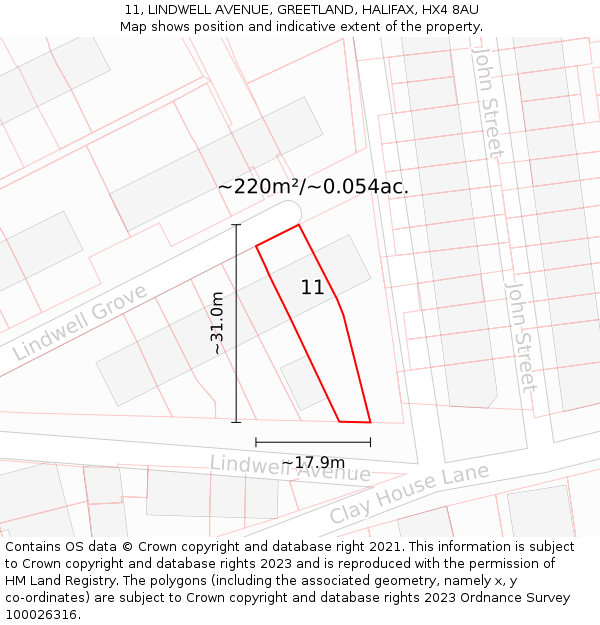 11, LINDWELL AVENUE, GREETLAND, HALIFAX, HX4 8AU: Plot and title map