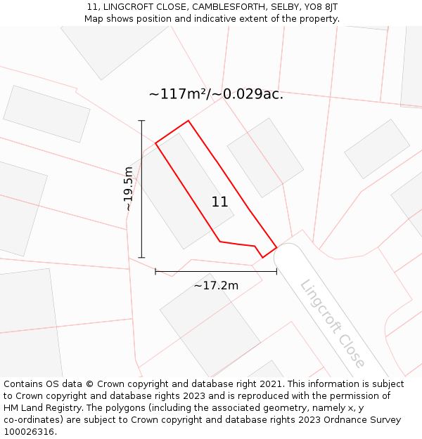11, LINGCROFT CLOSE, CAMBLESFORTH, SELBY, YO8 8JT: Plot and title map