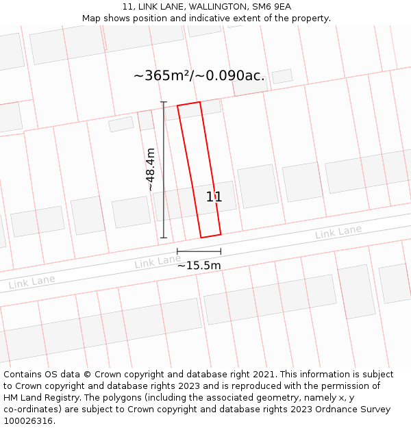 11, LINK LANE, WALLINGTON, SM6 9EA: Plot and title map