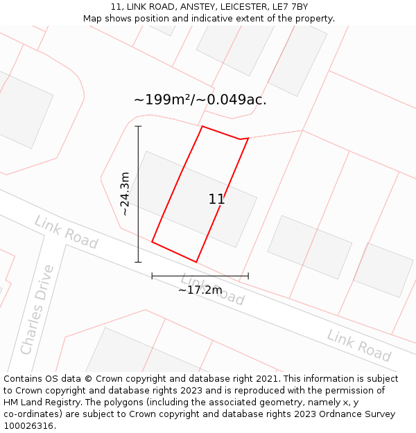 11, LINK ROAD, ANSTEY, LEICESTER, LE7 7BY: Plot and title map