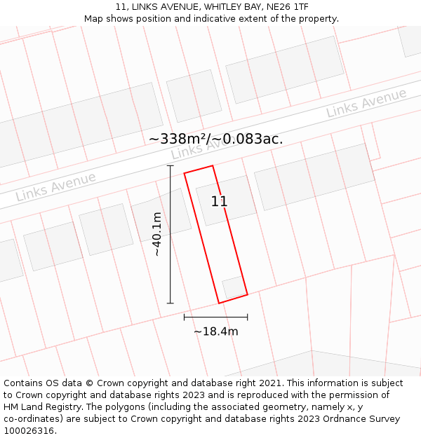 11, LINKS AVENUE, WHITLEY BAY, NE26 1TF: Plot and title map