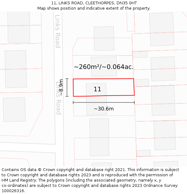 11, LINKS ROAD, CLEETHORPES, DN35 0HT: Plot and title map