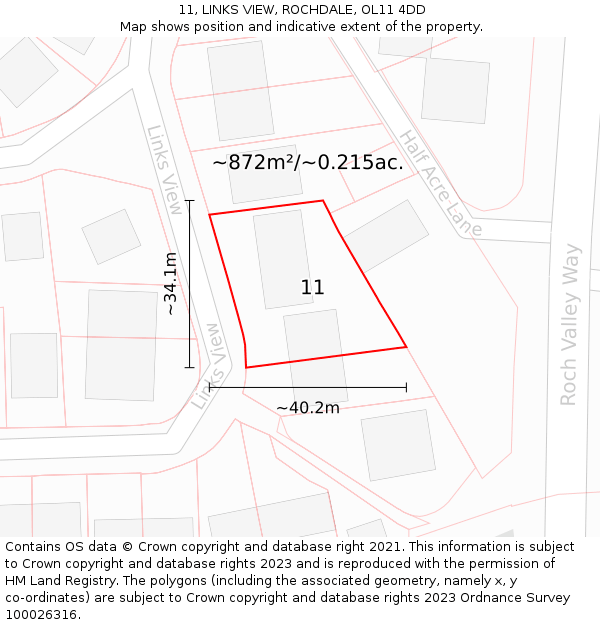 11, LINKS VIEW, ROCHDALE, OL11 4DD: Plot and title map