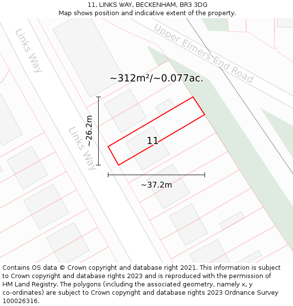 11, LINKS WAY, BECKENHAM, BR3 3DG: Plot and title map