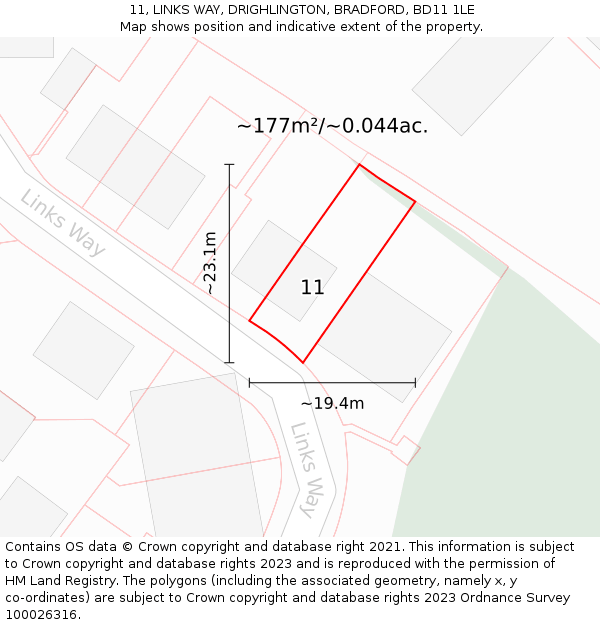 11, LINKS WAY, DRIGHLINGTON, BRADFORD, BD11 1LE: Plot and title map