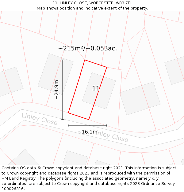 11, LINLEY CLOSE, WORCESTER, WR3 7EL: Plot and title map