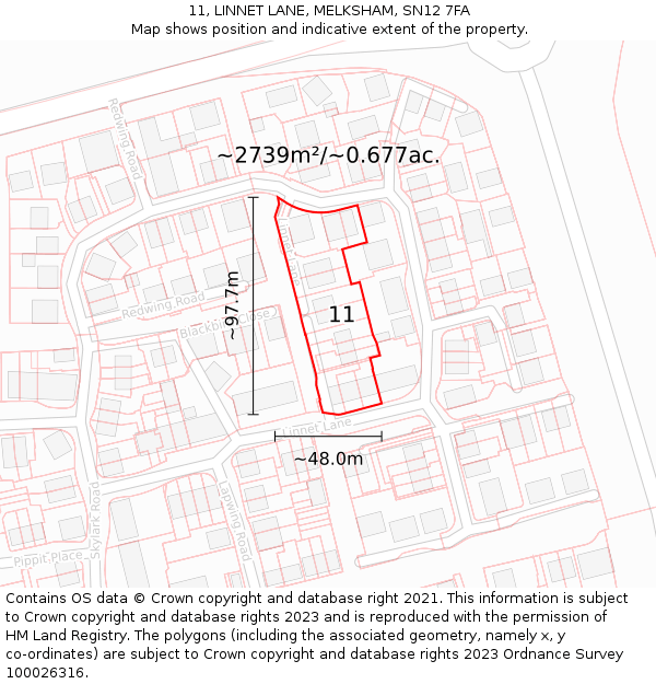11, LINNET LANE, MELKSHAM, SN12 7FA: Plot and title map