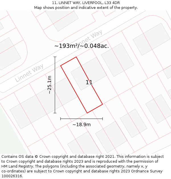 11, LINNET WAY, LIVERPOOL, L33 4DR: Plot and title map