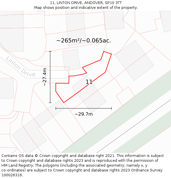11, LINTON DRIVE, ANDOVER, SP10 3TT: Plot and title map