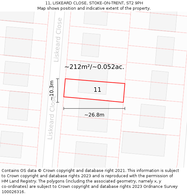 11, LISKEARD CLOSE, STOKE-ON-TRENT, ST2 9PH: Plot and title map