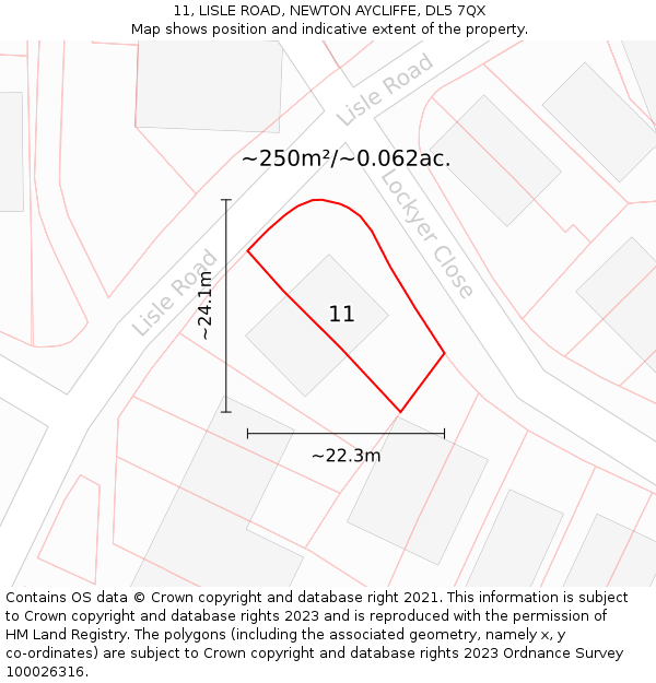 11, LISLE ROAD, NEWTON AYCLIFFE, DL5 7QX: Plot and title map