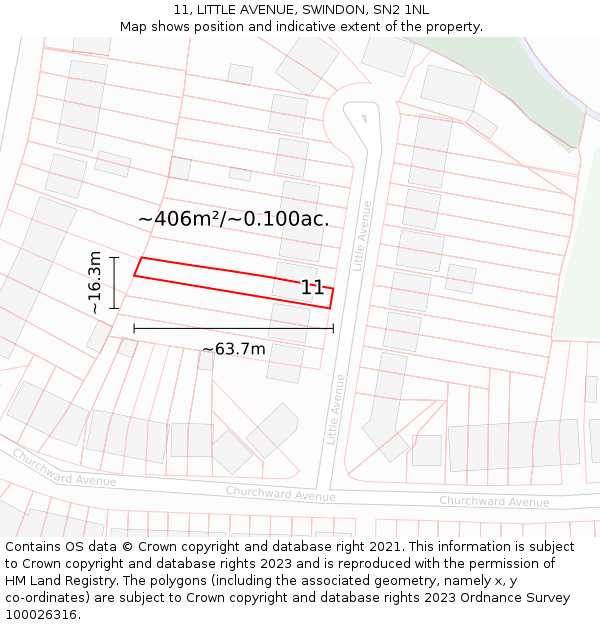 11, LITTLE AVENUE, SWINDON, SN2 1NL: Plot and title map