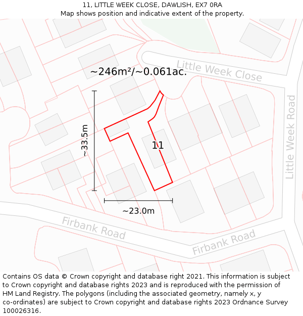 11, LITTLE WEEK CLOSE, DAWLISH, EX7 0RA: Plot and title map