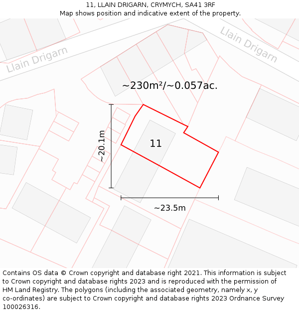 11, LLAIN DRIGARN, CRYMYCH, SA41 3RF: Plot and title map