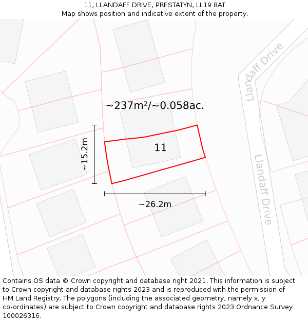 11, LLANDAFF DRIVE, PRESTATYN, LL19 8AT: Plot and title map