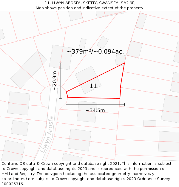 11, LLWYN AROSFA, SKETTY, SWANSEA, SA2 9EJ: Plot and title map