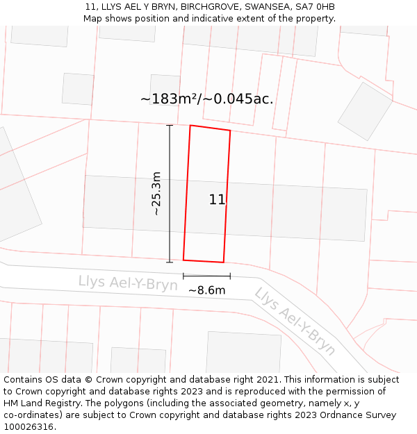 11, LLYS AEL Y BRYN, BIRCHGROVE, SWANSEA, SA7 0HB: Plot and title map
