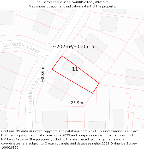 11, LOCKERBIE CLOSE, WARRINGTON, WA2 0LT: Plot and title map