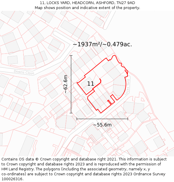 11, LOCKS YARD, HEADCORN, ASHFORD, TN27 9AD: Plot and title map