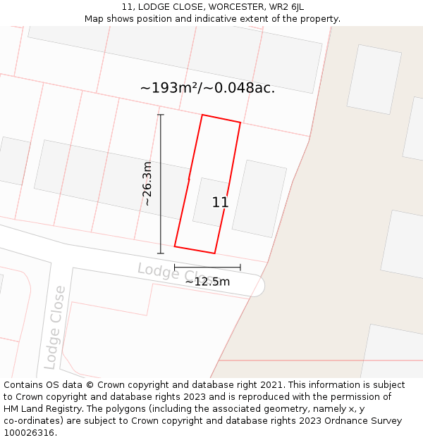 11, LODGE CLOSE, WORCESTER, WR2 6JL: Plot and title map