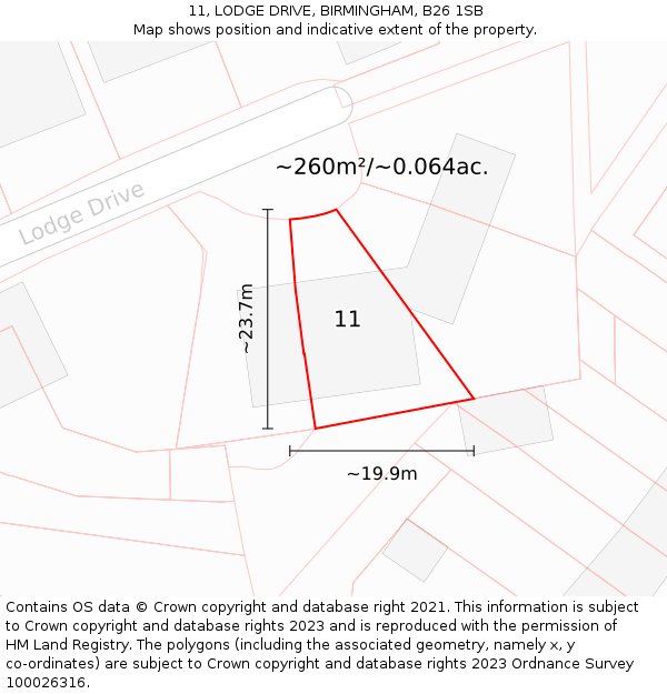 11, LODGE DRIVE, BIRMINGHAM, B26 1SB: Plot and title map